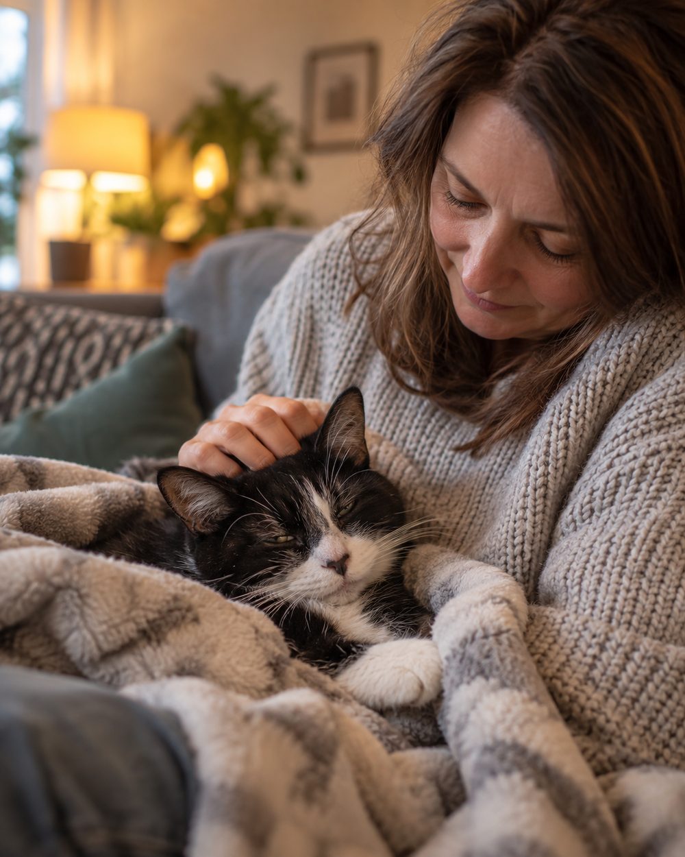 Veterinarian providing Cat Euthanasia at Home guidance with a family in Kingwood - TX living room