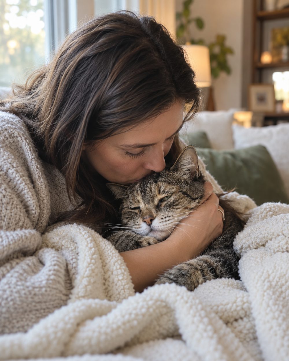 Veterinarian providing Cat Euthanasia at Home while comforting a family in The Woodlands - TX
